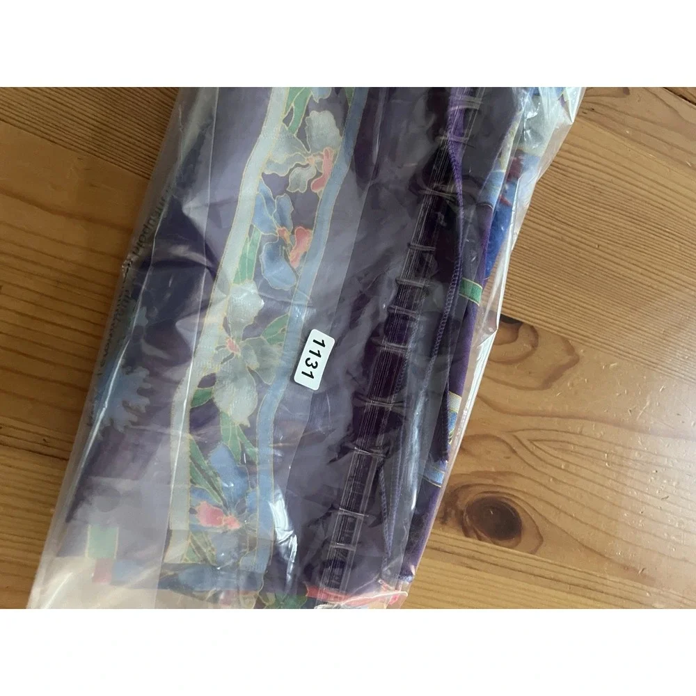 Vintage Floral Silk Scarf Purple Blue Pink Orchid Print Square Retro 34x33